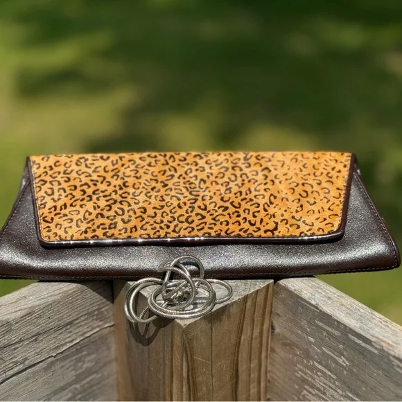 Vintage Valerie Steven’s Brown Leather & Leopard Calfhair Shoulder Clutch Bag - Picture 4 of 15